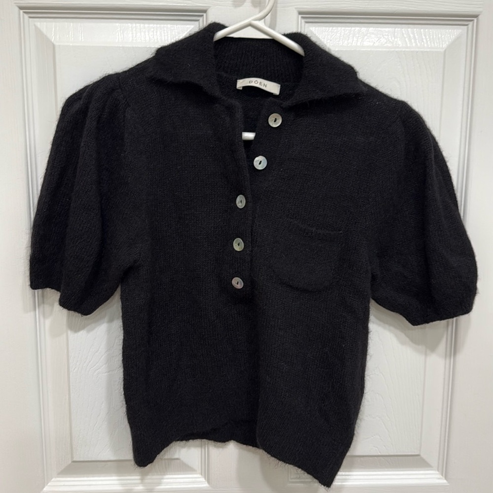 Doen Mila Henley Black short sleeve sweater XS
